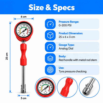 Tyre Pressure Rod Gauge 0-200 PSI