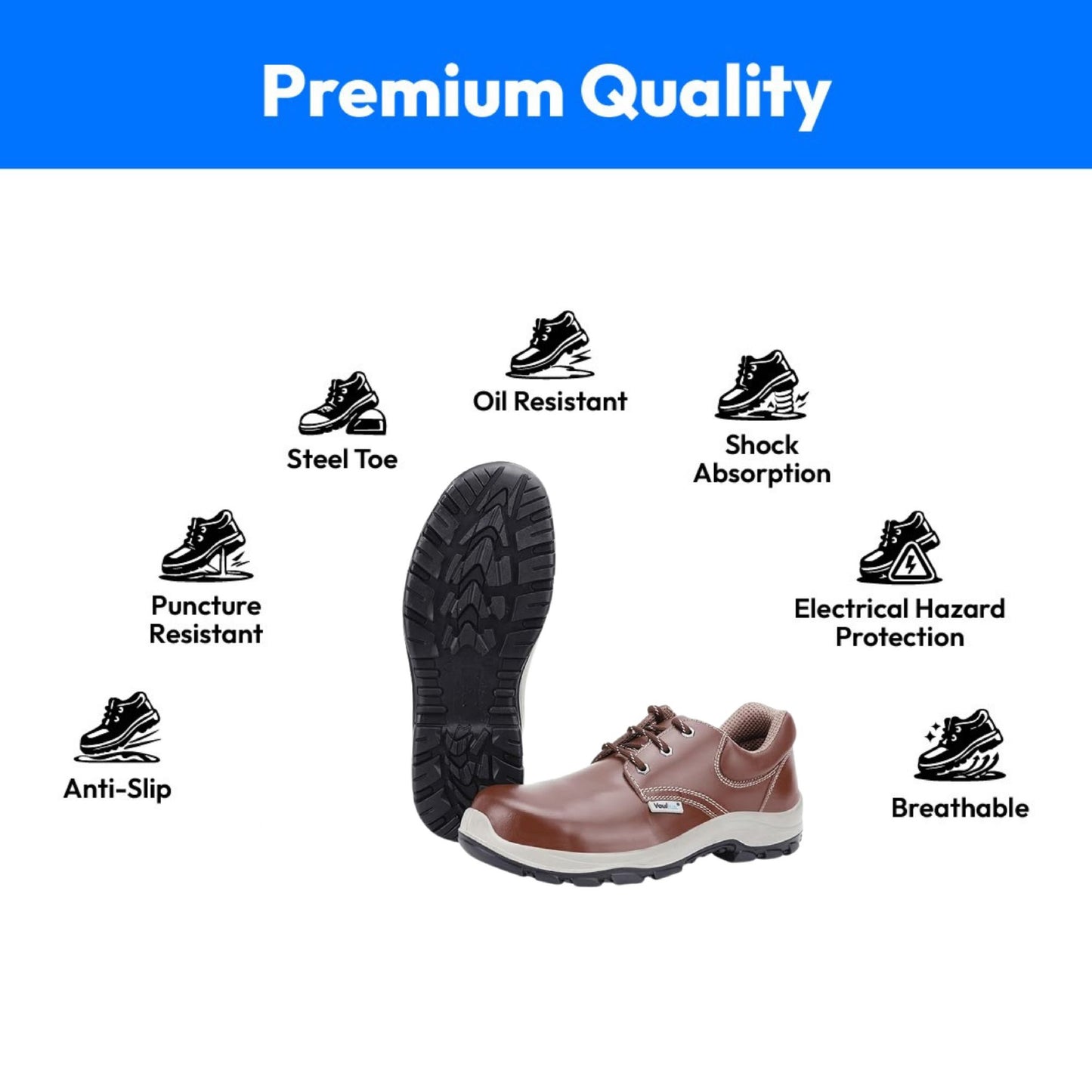 Vaultex Leather Safety Shoes Colour:Brown