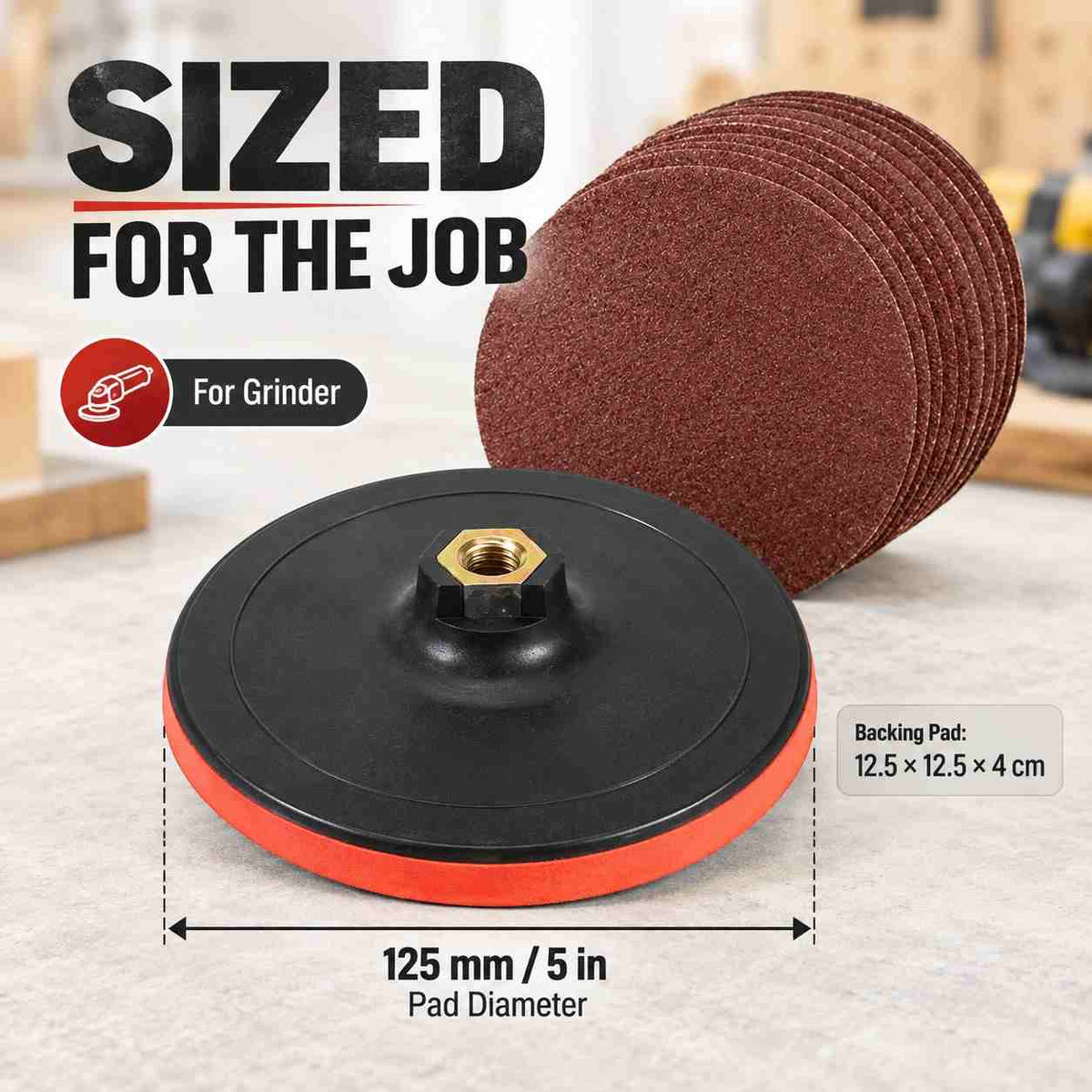 Implemental Velcro Backing Pad-125mm For Grinder(1 Backing Pad+10 Sand Disc) - 1