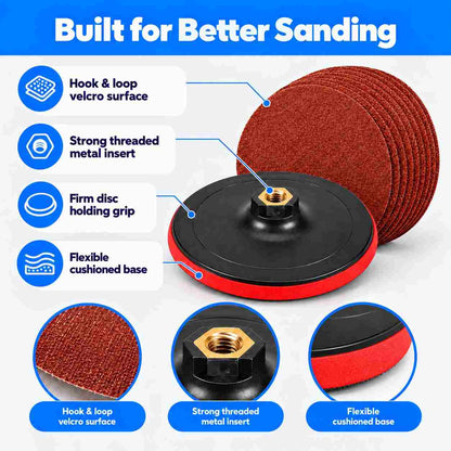 Velcro Backing Pad-125mm For Grinder(1 Backing Pad+10 Sand Disc)