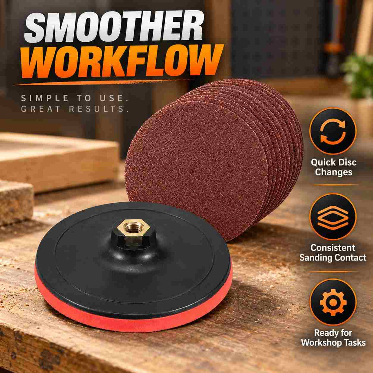 Implemental Velcro Backing Pad-125mm For Grinder(1 Backing Pad+10 Sand Disc) - 1