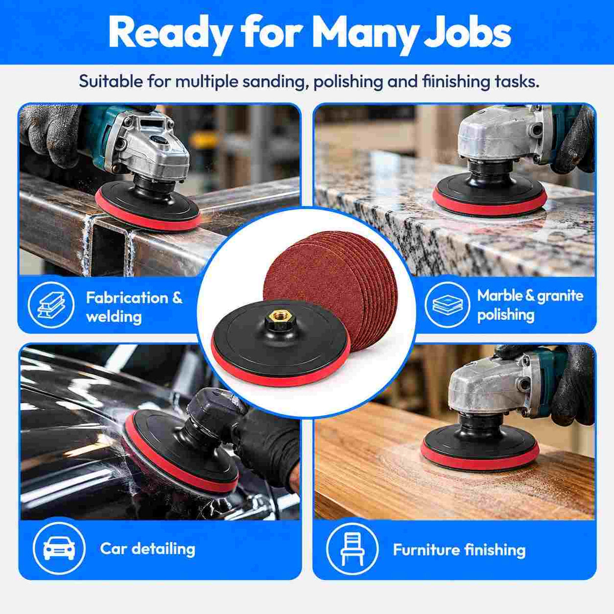 Velcro Backing Pad-125mm For Grinder(1 Backing Pad+10 Sand Disc)