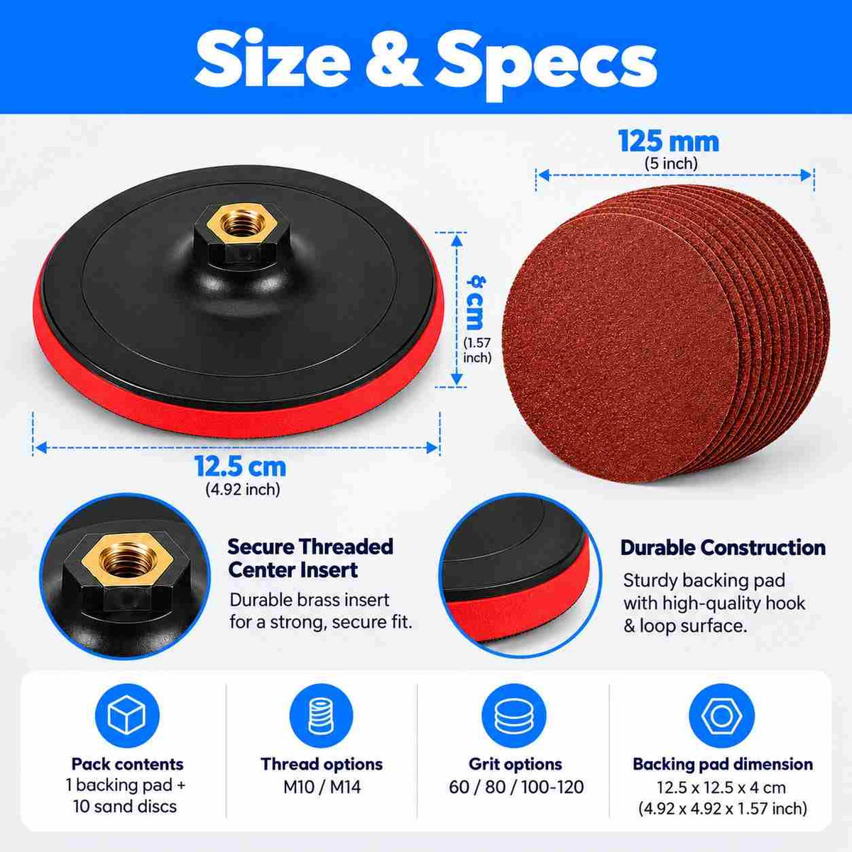 Velcro Backing Pad-125mm For Grinder(1 Backing Pad+10 Sand Disc)