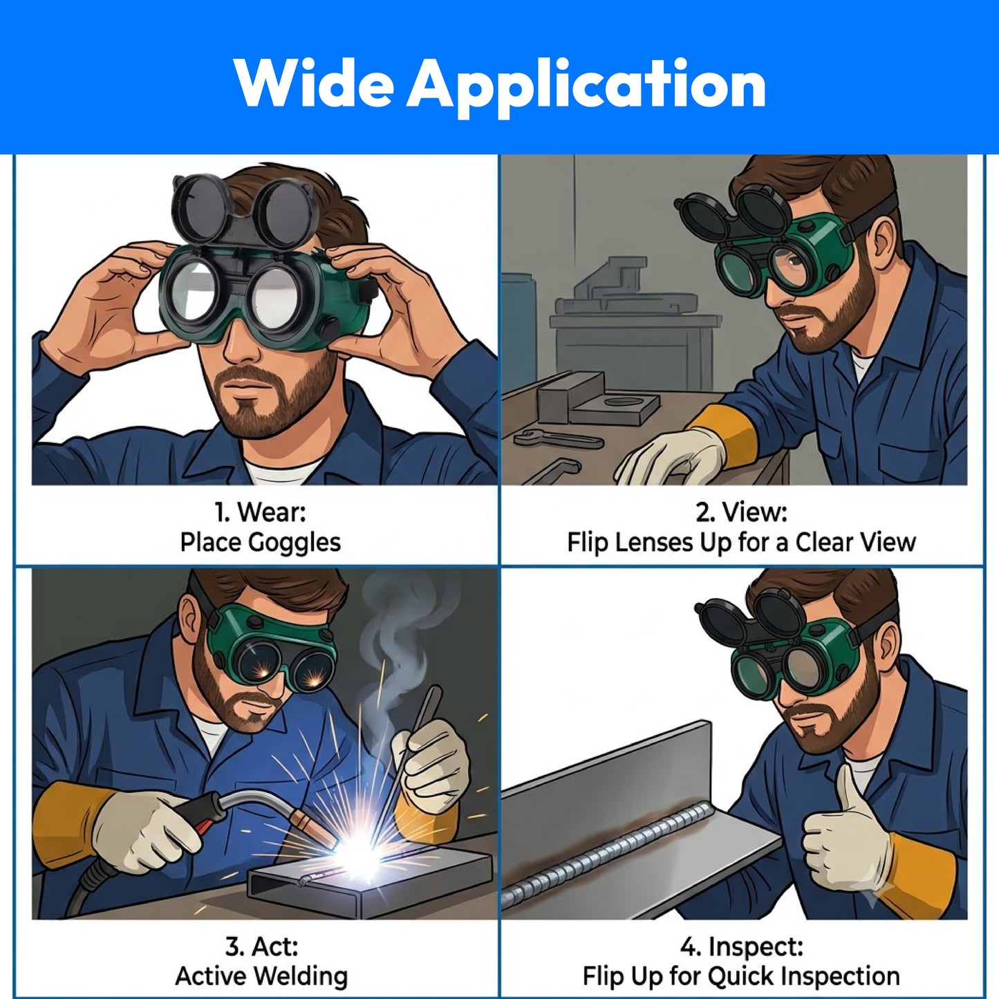 Welding Goggles Flip Up Polycarbonate Dual Lens