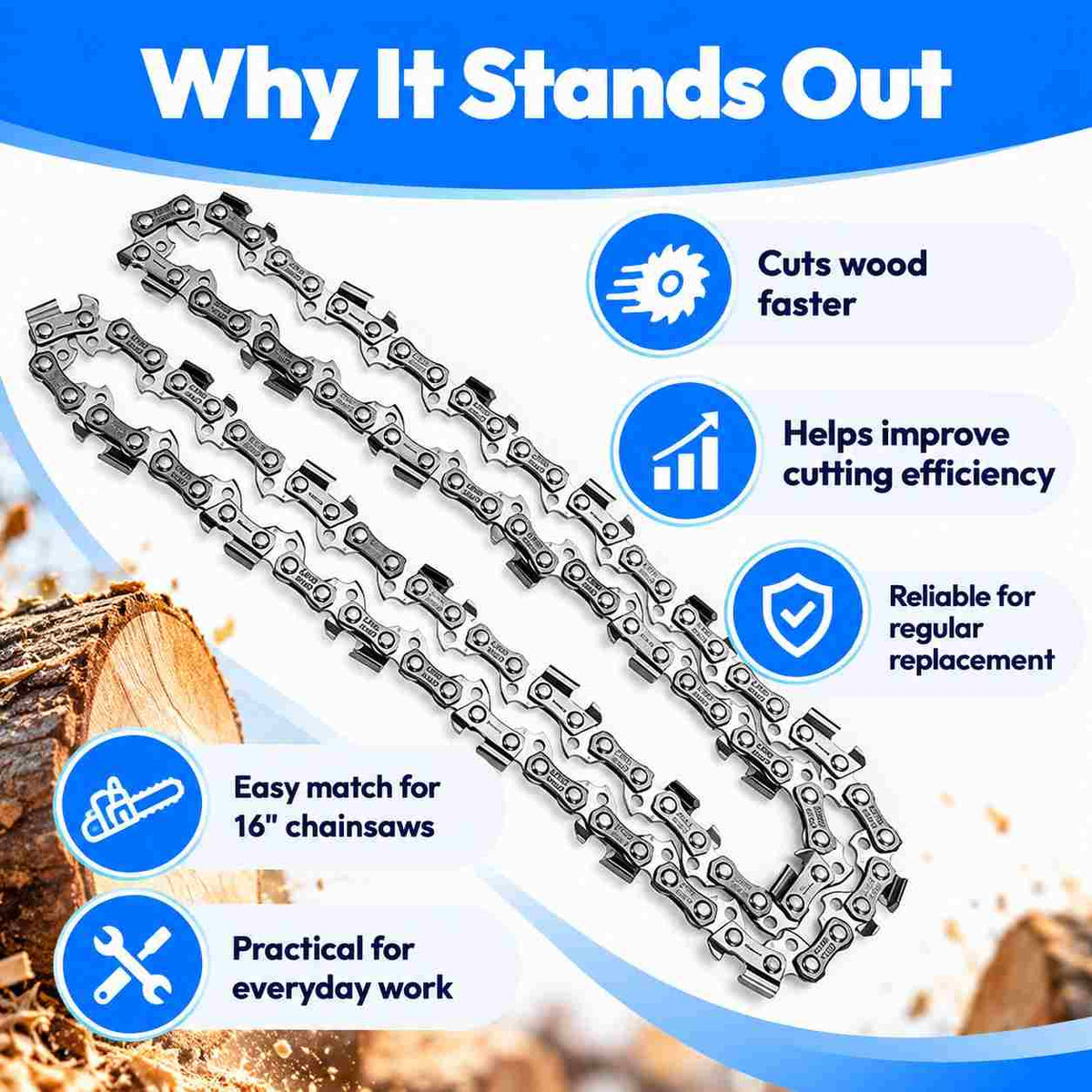 Wood Cutter Chain Chainsaw 1 PCS-16"