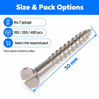 Wood Screw Flat Head Self Tapping-No.7 Size 30mm