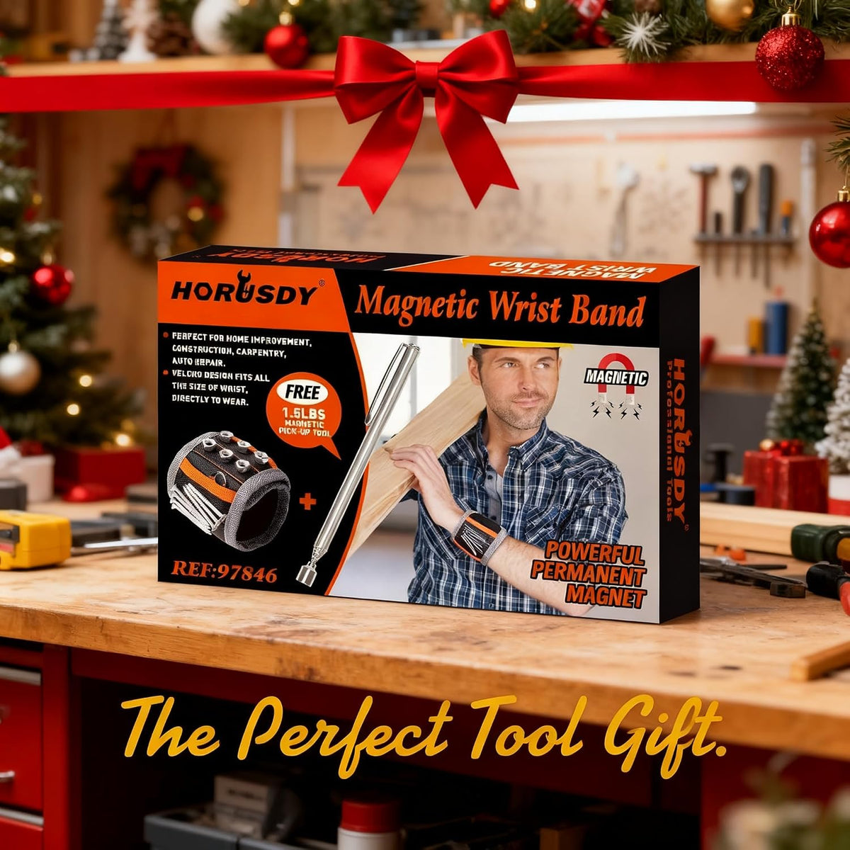HORUSDY Magnetic Wristband,with Strong Magnets for Holding Screws, Nails, Drilling Bits, of The Best Christmas Day Tools for Men