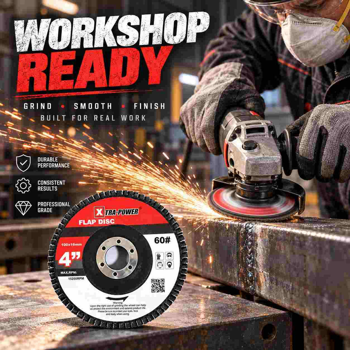 Implemental Xtra-Power Flap DISC Grinder Compatible 4" Pack of 5 - 1