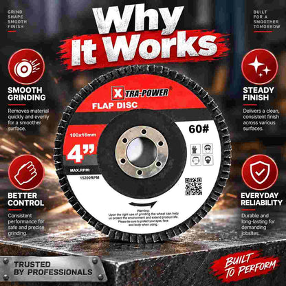 Implemental Xtra-Power Flap DISC Grinder Compatible 4" Pack of 5 - 1