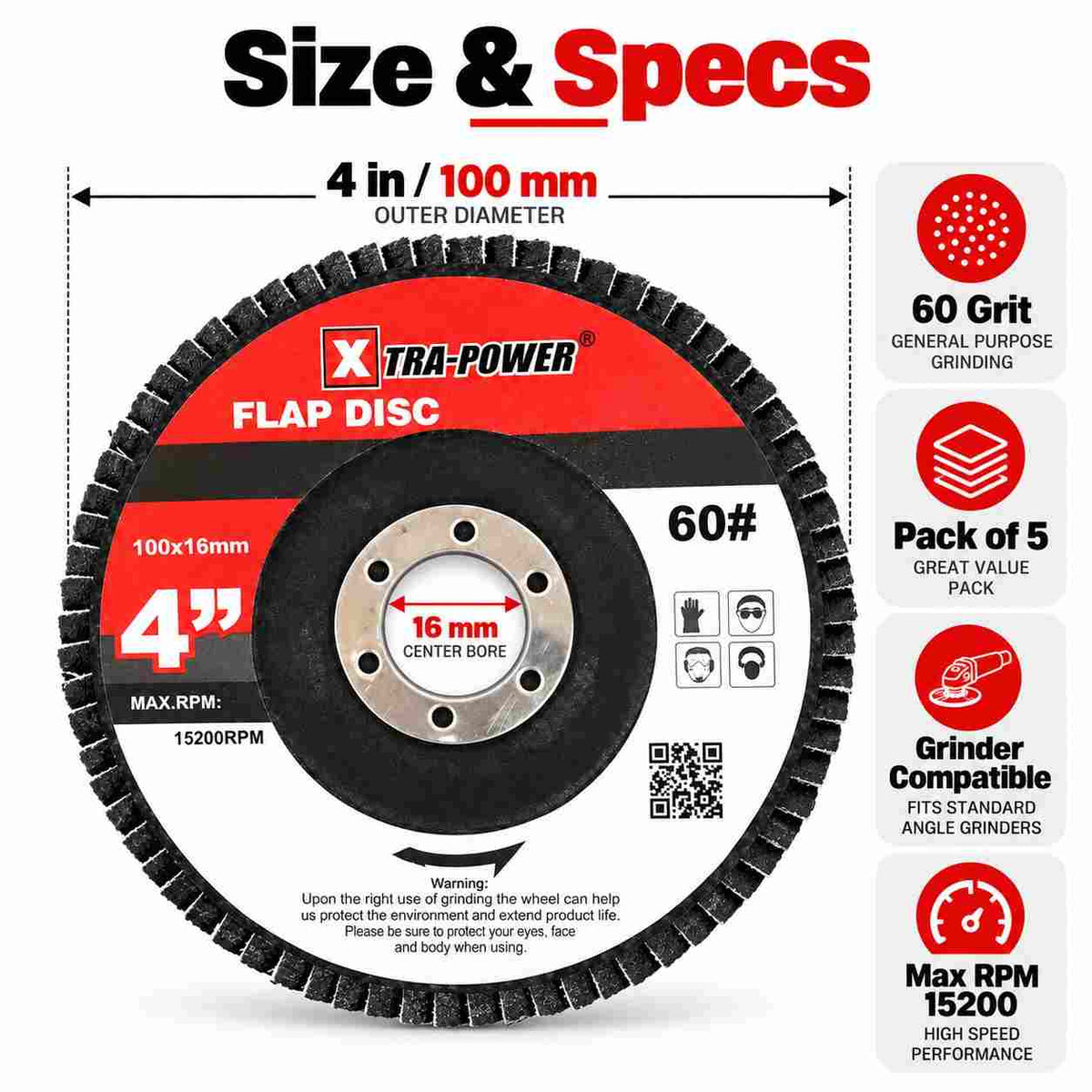 Implemental Xtra-Power Flap DISC Grinder Compatible 4" Pack of 5 - 1