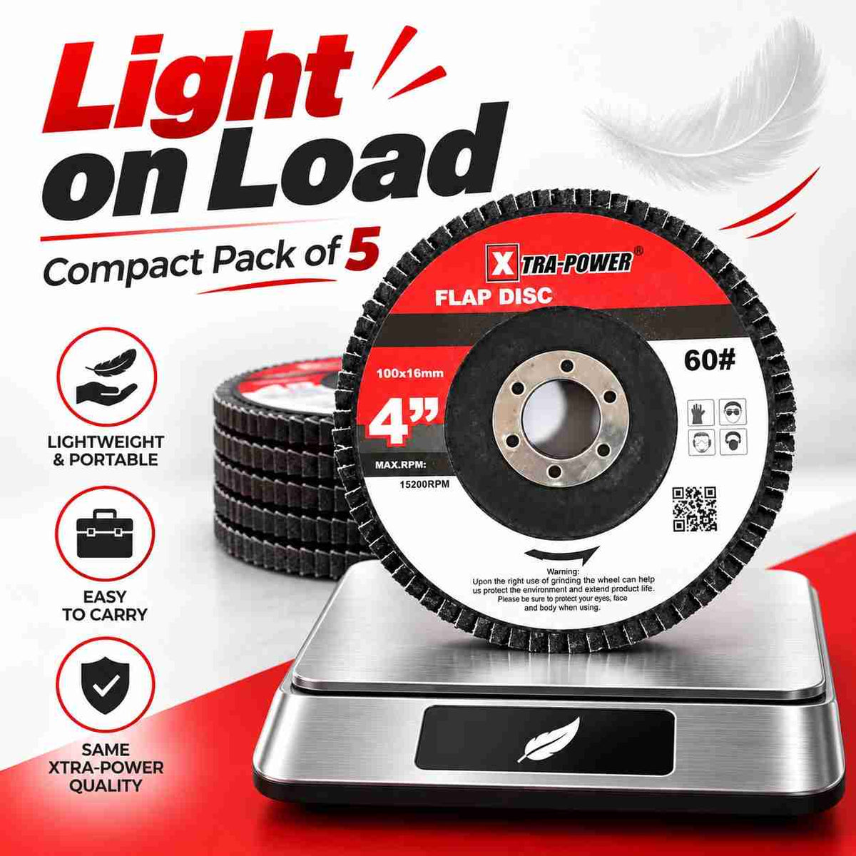 Implemental Xtra-Power Flap DISC Grinder Compatible 4" Pack of 5 - 1