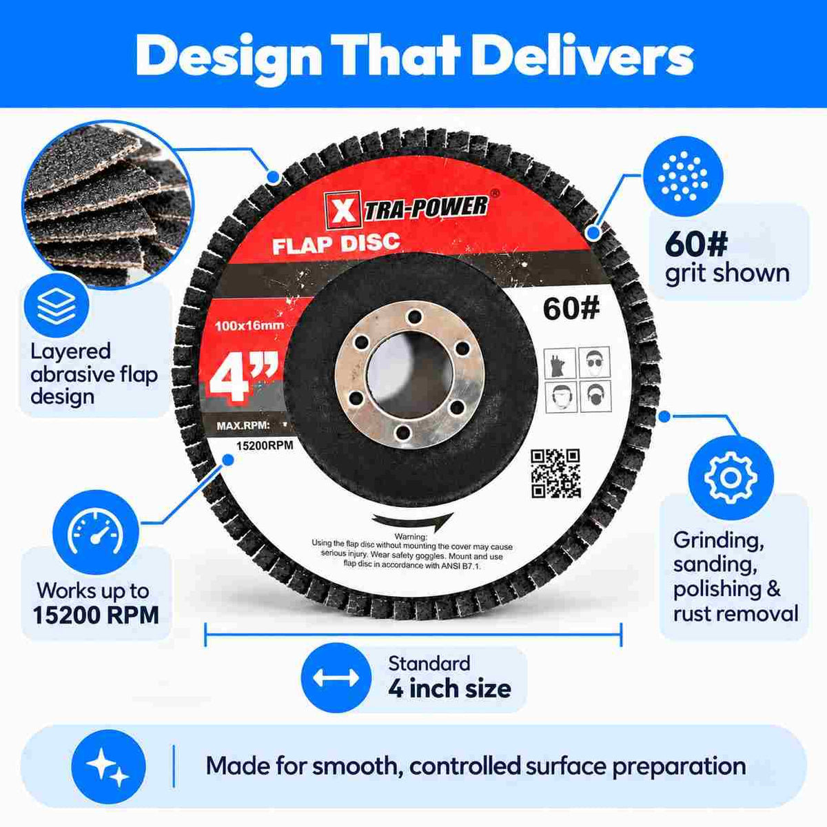 Xtra-Power Flap DISC Grinder Compatible 4" Pack of 5