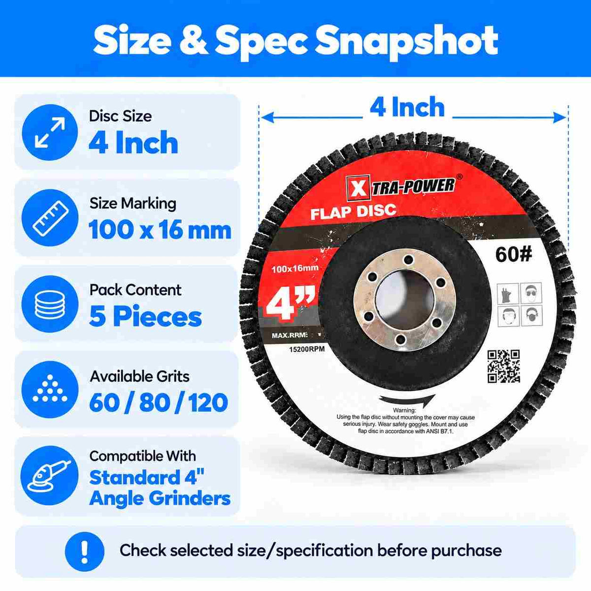 Xtra-Power Flap DISC Grinder Compatible 4" Pack of 5