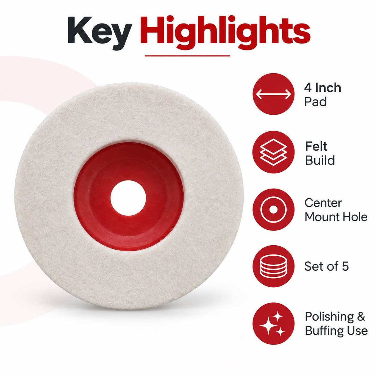 Implemental Xtra Power Felt Buff Pad-4 Inch(Set Of 5) - 1