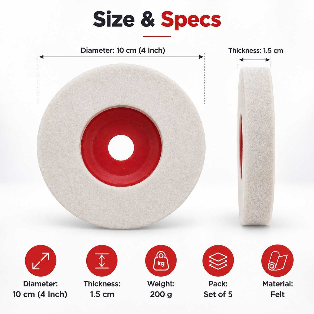 Implemental Xtra Power Felt Buff Pad-4 Inch(Set Of 5) - 1