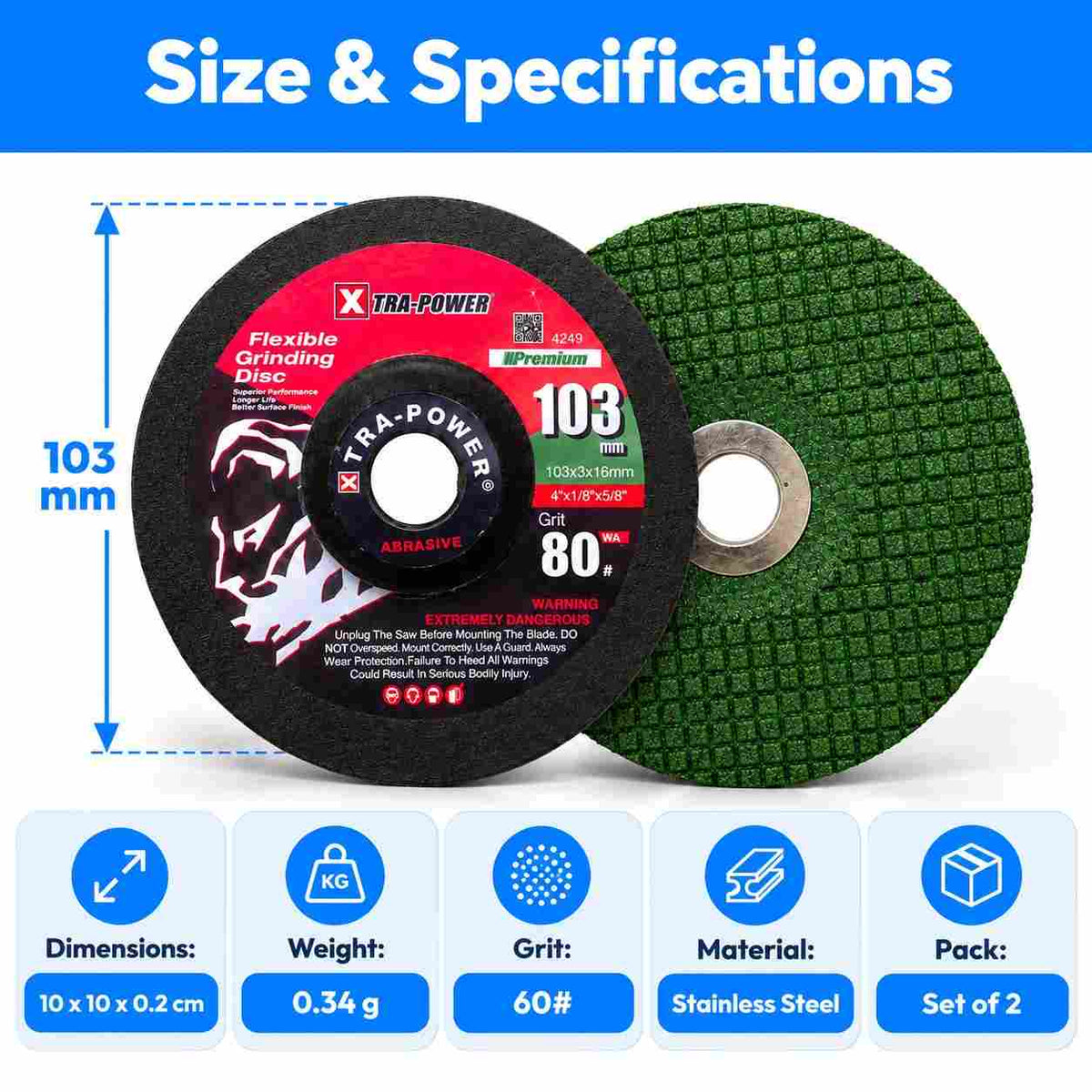 Xtra Power Flexible Grinding SS Disc-103mm 80Grit Set of 2
