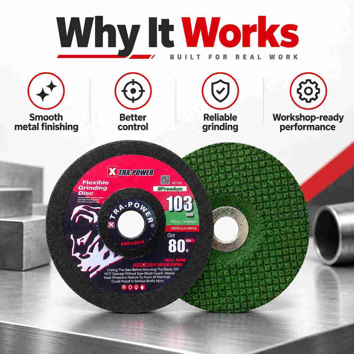 Implemental Xtra Power Flexible Grinding SS Disc-103mm 80Grit Set of 2 - 1