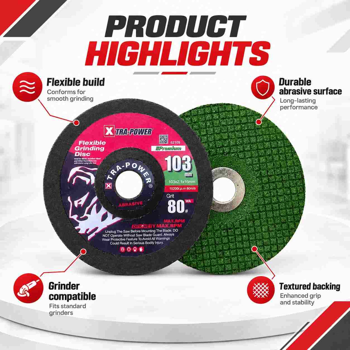 Implemental Xtra Power Flexible Grinding SS Disc-103mm 80Grit Set of 2 - 1