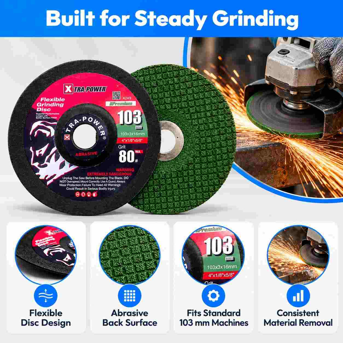Xtra Power Flexible Grinding SS Disc-103mm 80Grit Set of 2