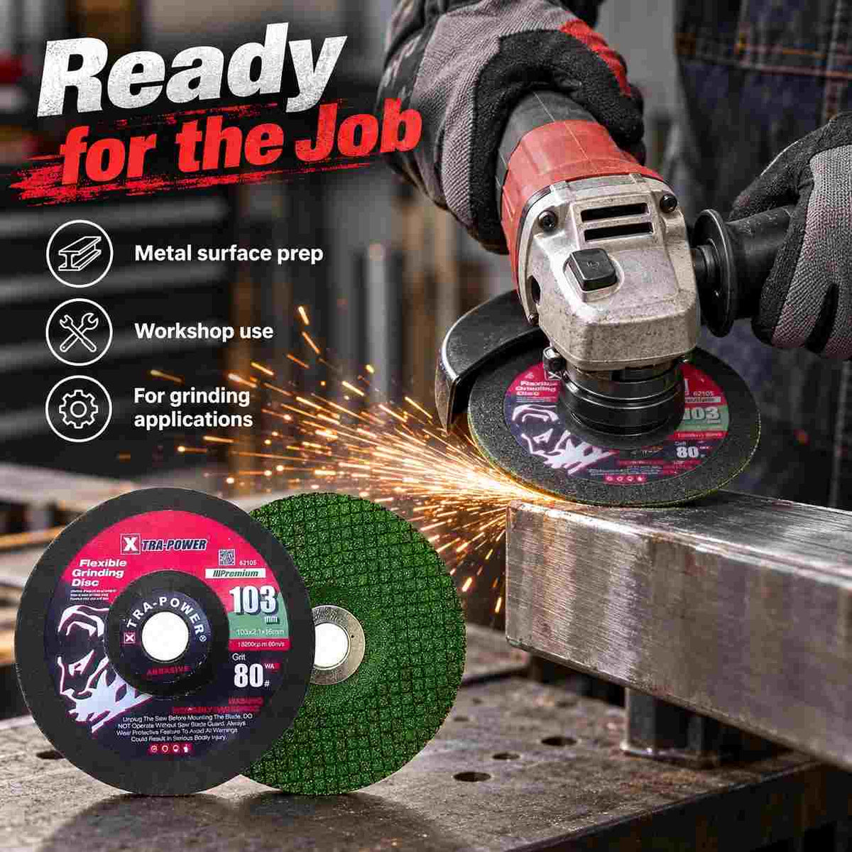 Implemental Xtra Power Flexible Grinding SS Disc-103mm 80Grit Set of 2 - 1