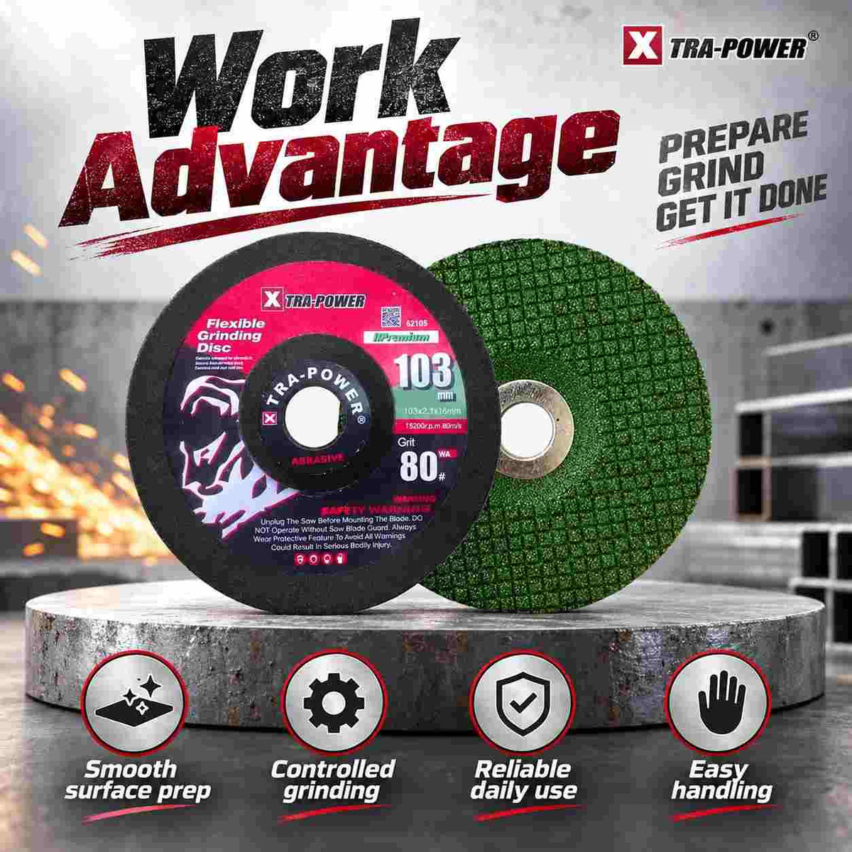 Implemental Xtra Power Flexible Grinding SS Disc-103mm 80Grit Set of 2 - 1