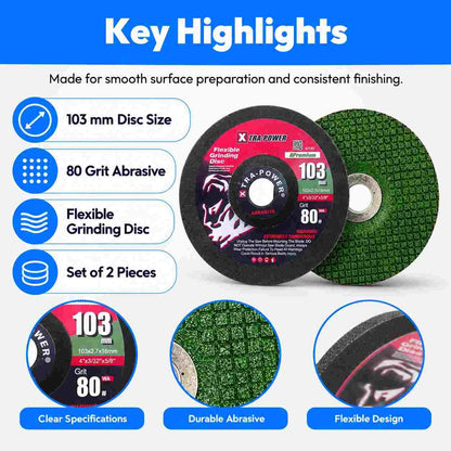 Xtra Power Flexible Grinding SS Disc-103mm 80Grit Set of 2