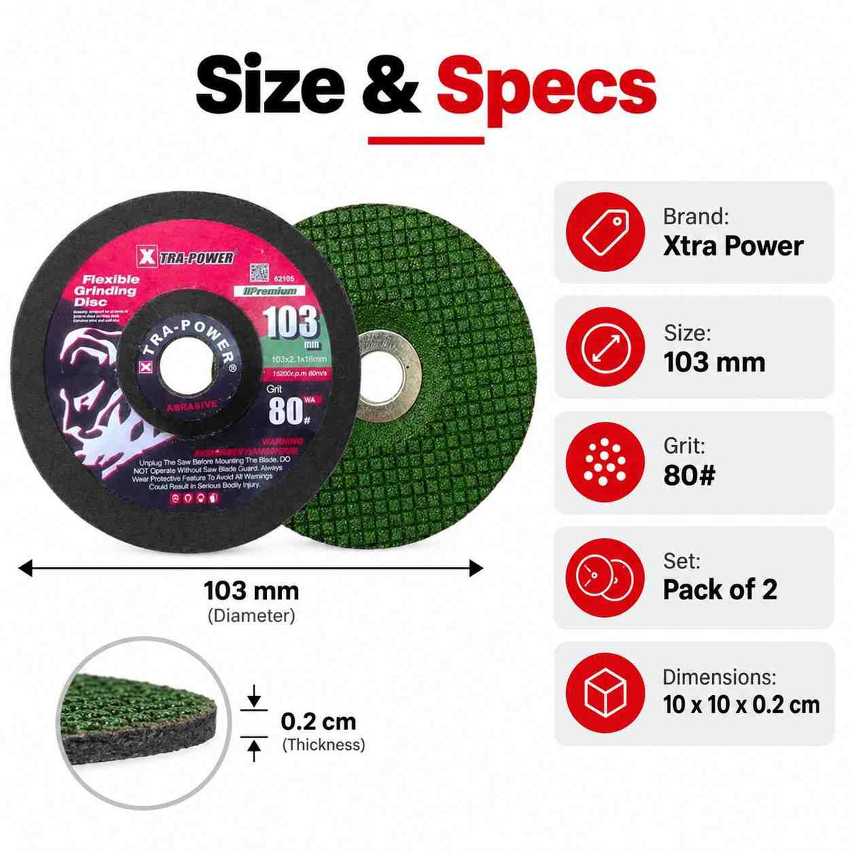 Implemental Xtra Power Flexible Grinding SS Disc-103mm 80Grit Set of 2 - 1