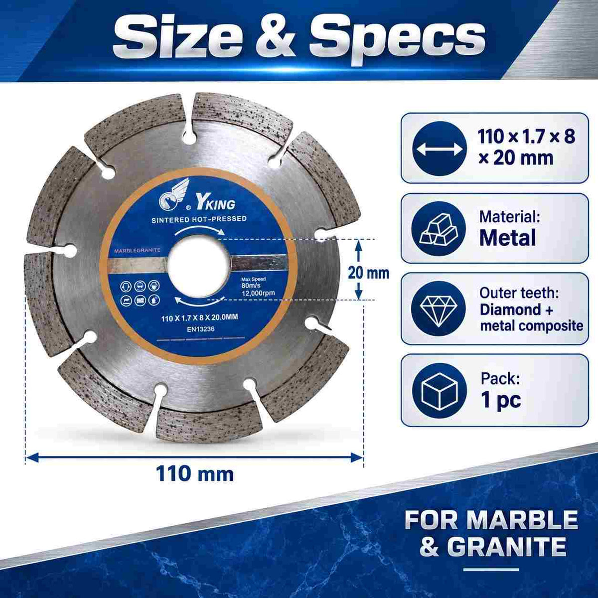 Implemental YKING SAW BLADE MARBLE CUTTING BLADE 4" - 1