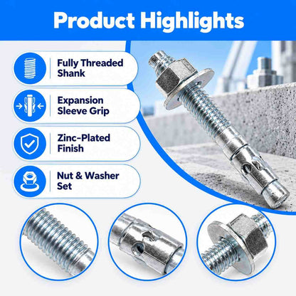 Zinc Plated Wedge Type Fully Threaded Design Expansion Anchor Bolts