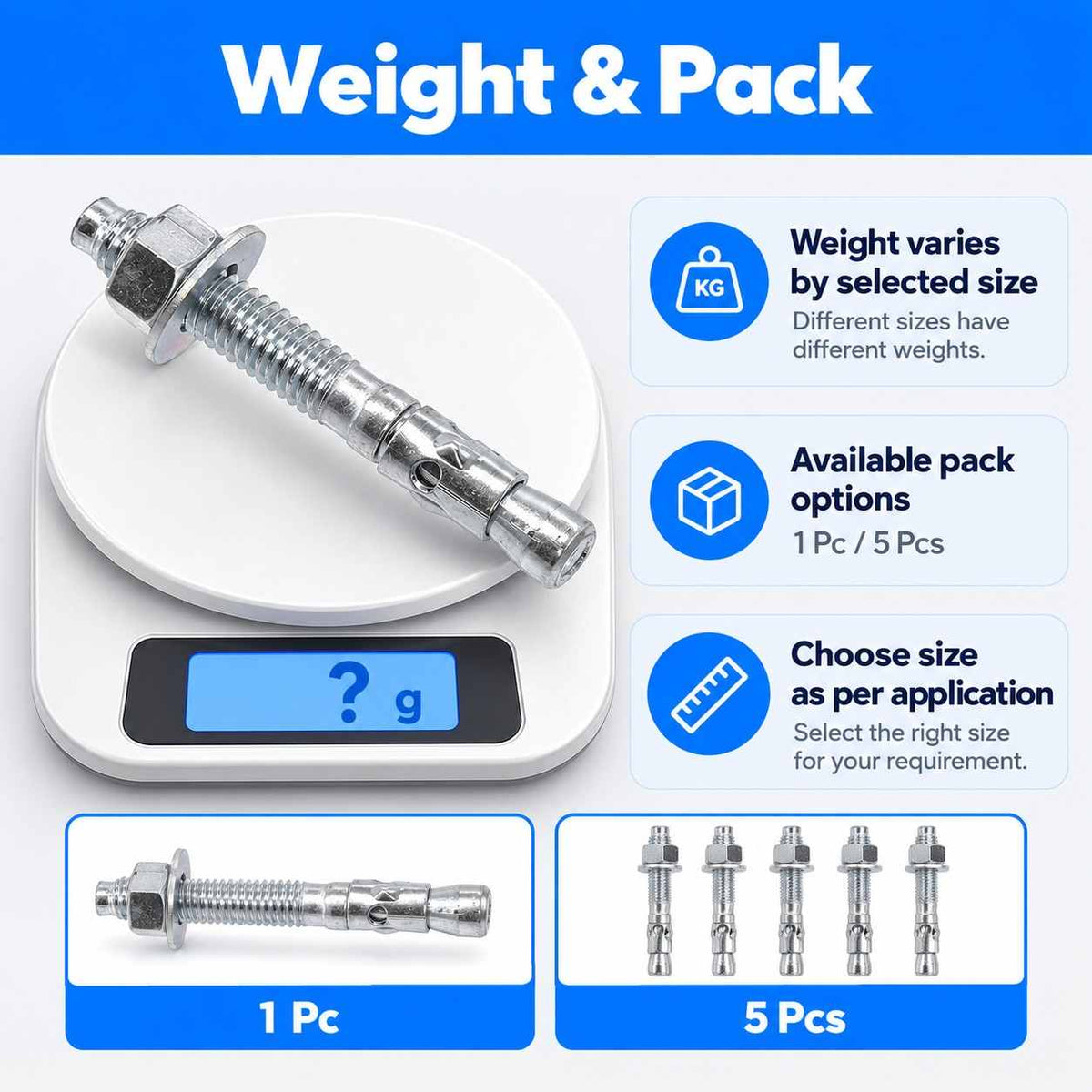 Zinc Plated Wedge Type Fully Threaded Design Expansion Anchor Bolts