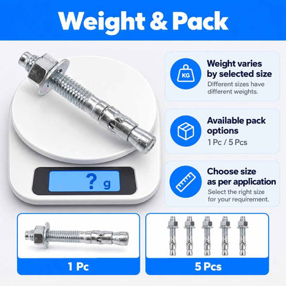 Zinc Plated Wedge Type Fully Threaded Design Expansion Anchor Bolts