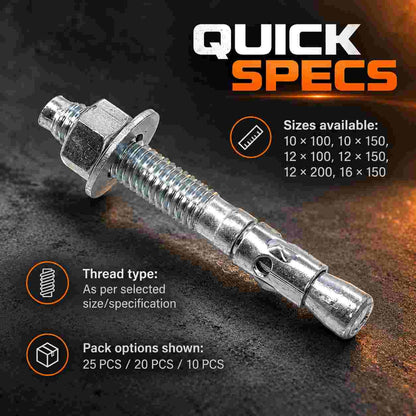 Implemental Zinc Plated Wedge Type Fully Threaded Design Expansion Anchor Bolts - 1