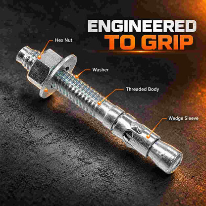 Implemental Zinc Plated Wedge Type Fully Threaded Design Expansion Anchor Bolts - 1