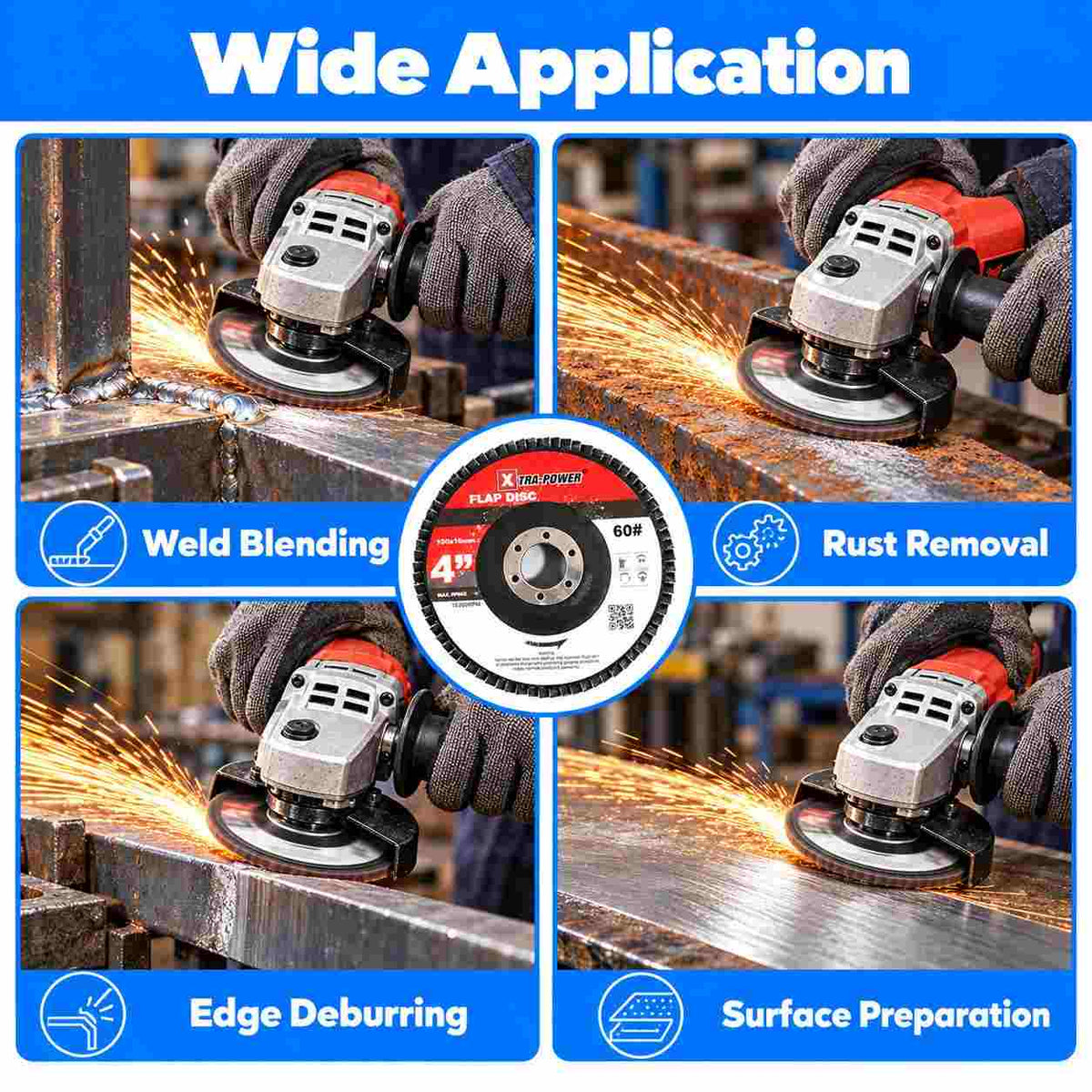 Xtra-Power Flap DISC Grinder Compatible 4" Pack of 5