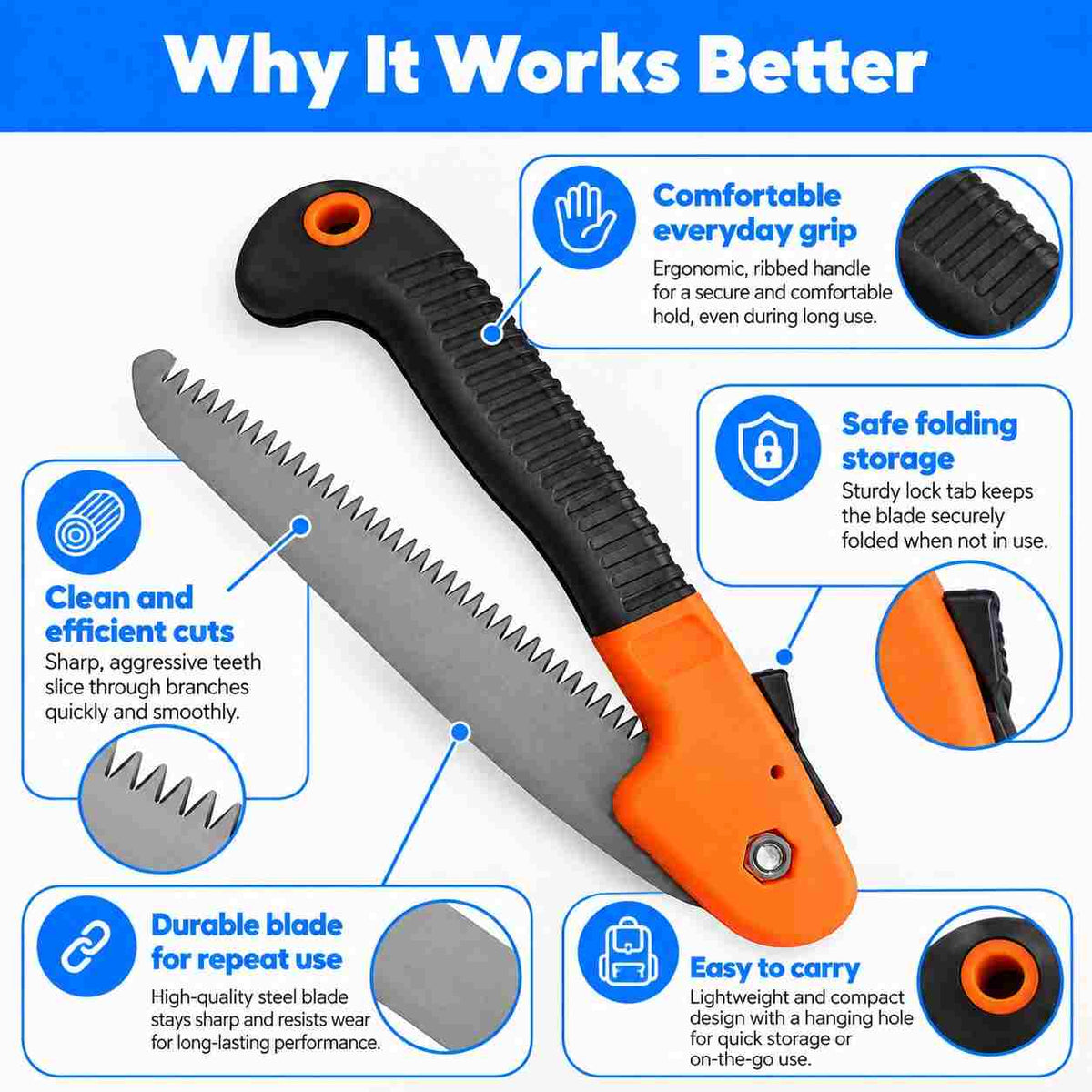 Folding Pruner Cutter Steel Garden Hand Tool wood with Lock