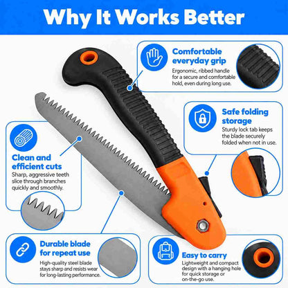 Folding Pruner Cutter Steel Garden Hand Tool wood with Lock