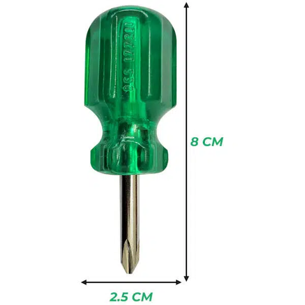 2 in 1 Stubby Screw Driver (Green and Silver-Steel) - Image 4