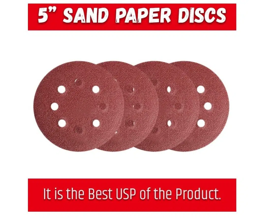Round Sand Paper Backup Disc 5"Orbital Sander 60, 80, 100, 120 Grit Combo of 40 Pcs(10 Each) - Image 3