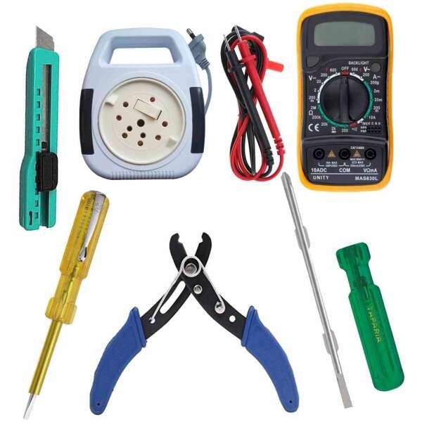 Electrical Tools Combo(Multimeter, Screwdriver, Line tester, wire Stripper, Extension Board, Cutter)