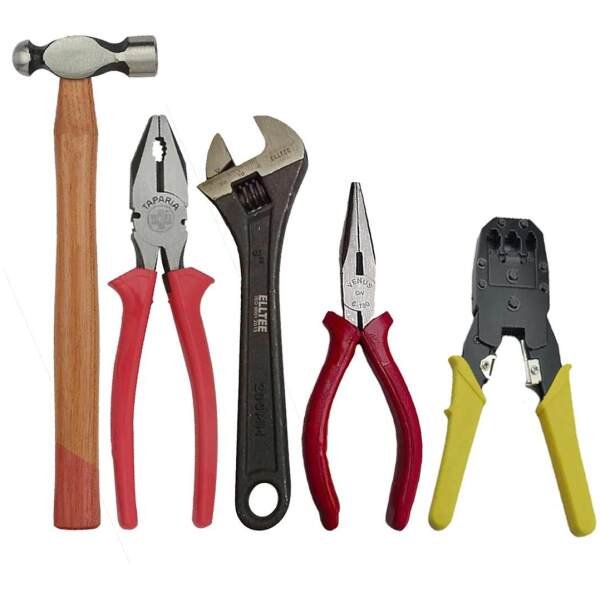 Hand Tool Kit(Hammer 500g, 10 Inch Screw Spanner, 8 Inch Combination Plier, 6 Inch Nose plier, Crimping Tool RJ45)