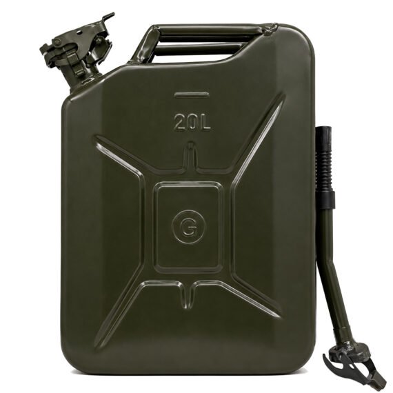 Heavy Duty Steel Jerry Can, 20 Litre Fuel Container, Military Green,