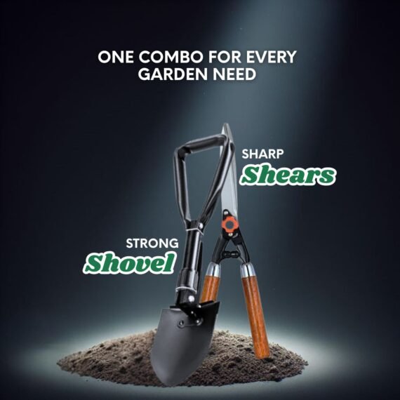 Combo – Folding Mini Shovel (18″ Portable High-Carbon Steel) & Hedge Shears/Cutter – Outdoor, Garden & Emergency Use