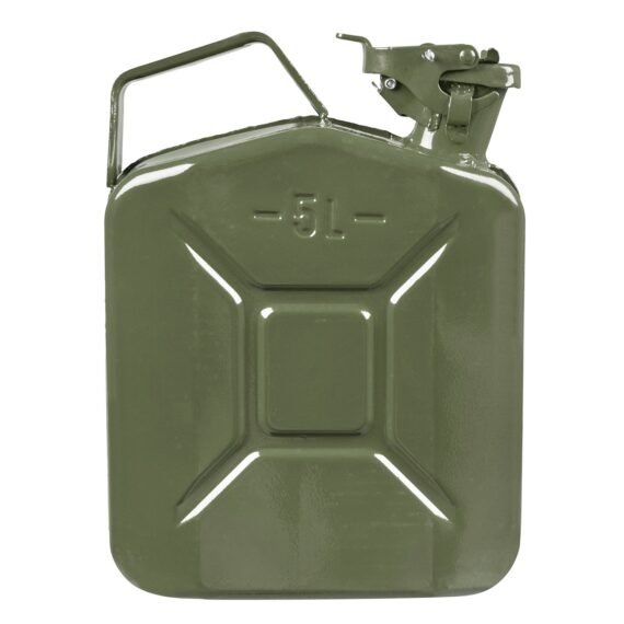 Steel Jerry Can, 5 Litre Fuel Container, Military Green, Heavy Duty